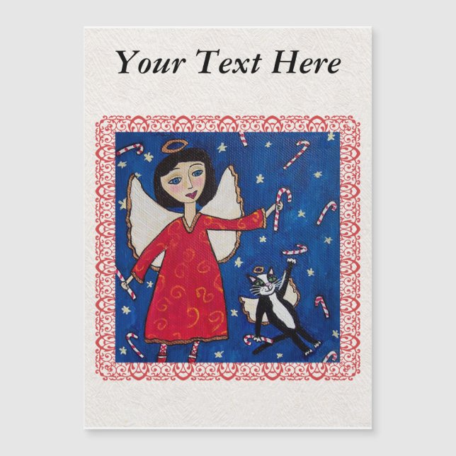 Candy cane Angel Cat julfolkart (Framsida)