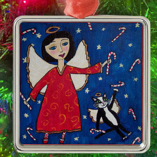 Candy cane Angel Cat julfolkart Julgransprydnad Metall