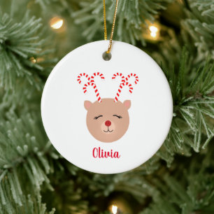 Candy cane Antler Reindeer jul Ornament