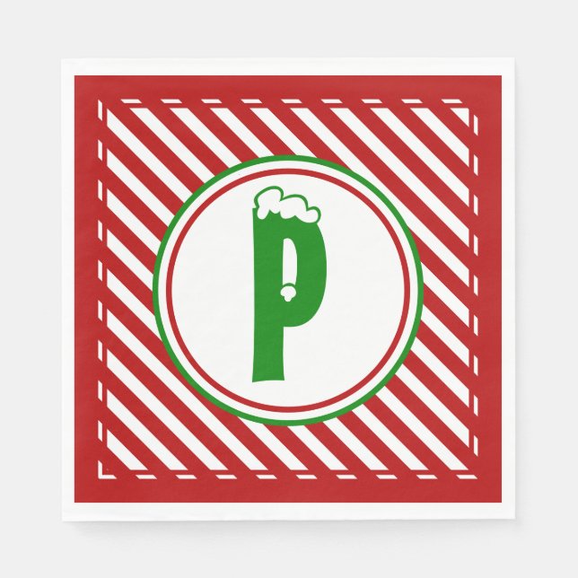 Candy cane Basics Red/White Monogram Pappersservett (Framsidan)