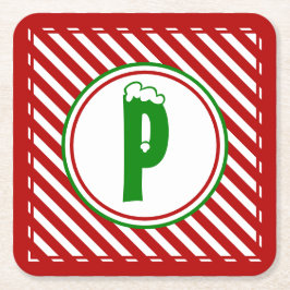 Candy cane Basics Red/White Monogram Underlägg Papper Kvadrat