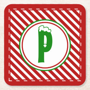 Candy cane Basics Red/White Monogram Underlägg Papper Kvadrat