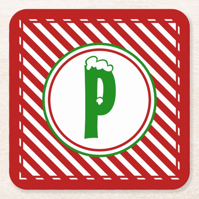 Candy cane Basics Red/White Monogram Underlägg Papper Kvadrat (Framsidan)