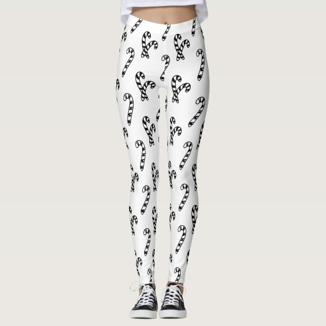 Candy cane Black and White Mönster Leggings (Framsida)