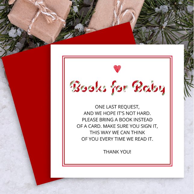 Candy cane Bokar för inmatningskort för Baby Tilläggskort (Red Candy Cane Books for Baby - Baby Shower Enclosure Card)