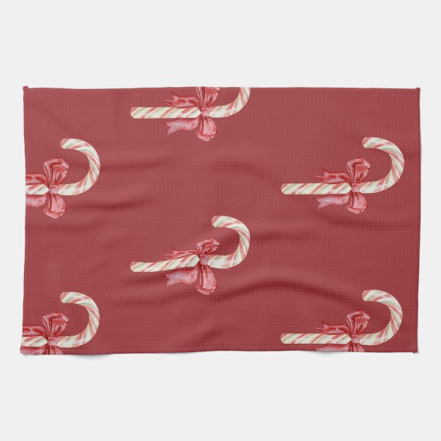 Candy cane bow aesthetic holiday christmas  kökshandduk (Horisontell)
