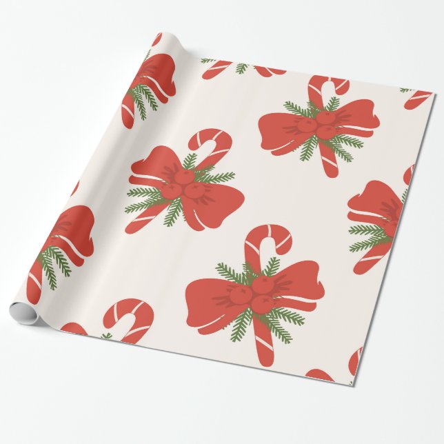 Candy cane & Bow Cream Ivory Helgdag jul Presentpapper (Utrullad)