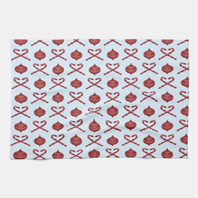 Candy cane Bows och Ornaments Kökshandduk (Horisontell)