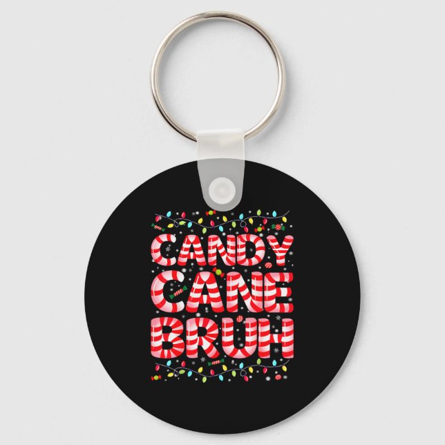 Candy Cane Bruh Tree Light Pjs Christmas Xmas Men  Nyckelring (Framsida)