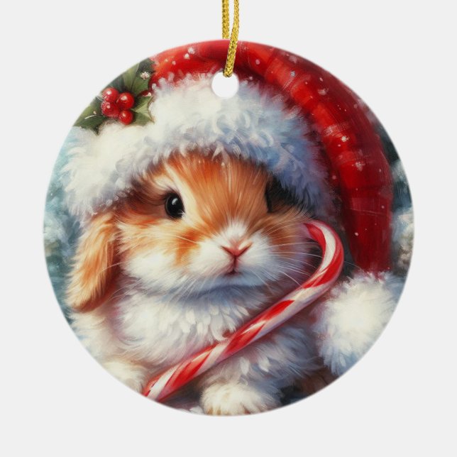 Candy cane Bunny Rabbit Jul Julgransprydnad Keramik (Framsidan)