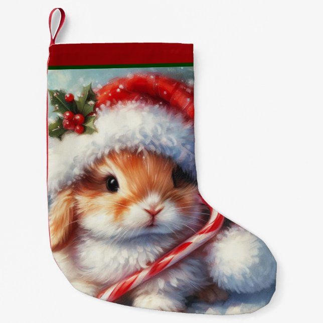 Candy cane Bunny Rabbit Jul Liten Julstrumpa (Framsidan)