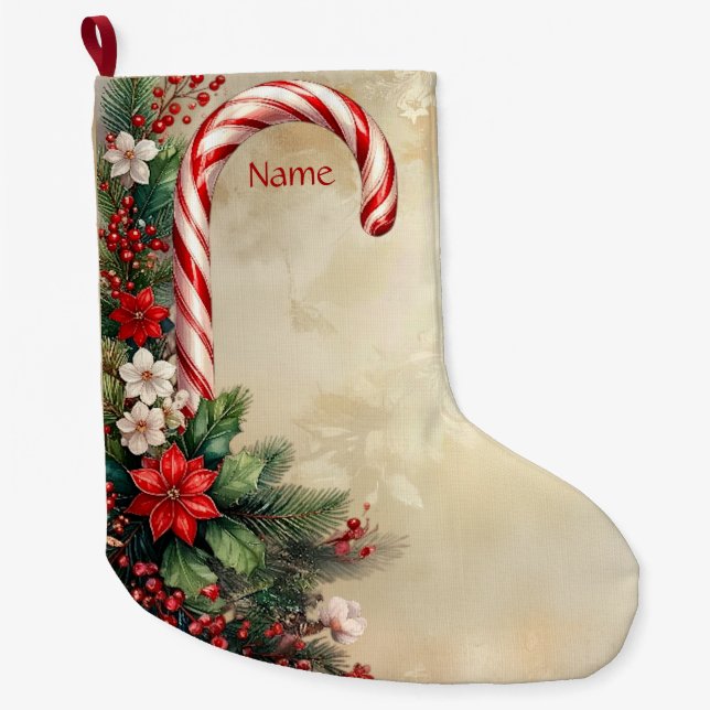 Candy Cane Christmas Holiday Stocking Stor Julstrumpa (Framsidan)