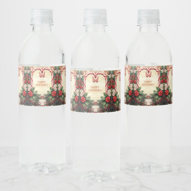 Candy Cane Christmas Holiday Water Bottle Label Vattenflaskor Etikett (Flaskor)