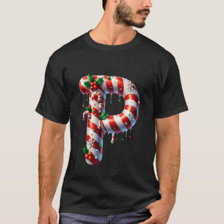 Candy Cane Christmas Letter P T Shirt