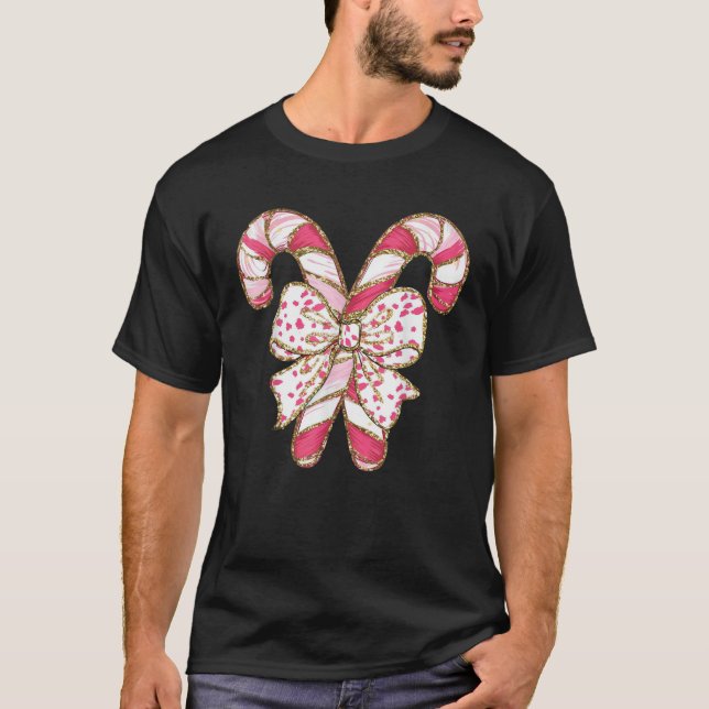 Candy Cane Christmas Pink Coquette Holiday Christm T Shirt (Framsida)