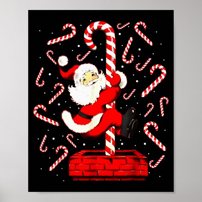 Candy Cane Christmas Santa Funny Lights Xmas Men W Poster (Framsidan)