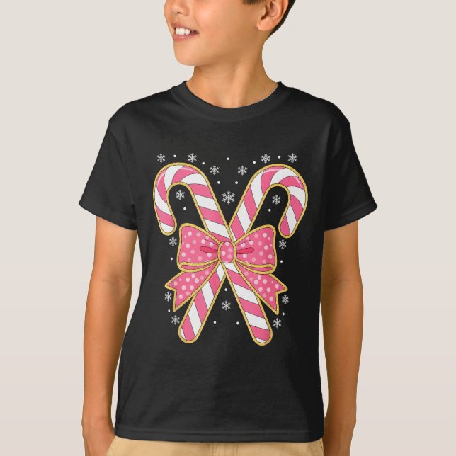 Candy Cane Christmas Season Girls Womens Retro Coq T Shirt (Framsida)