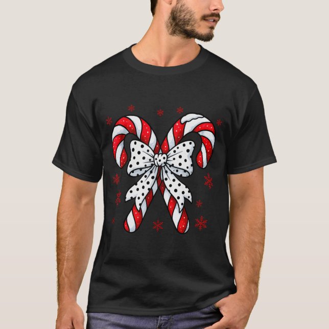 Candy Cane Christmas Season Girls Womens Retro Coq T Shirt (Framsida)
