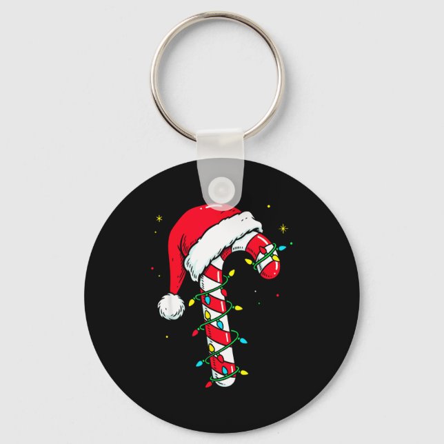 Candy Cane Christmas Shirt Santa Hat Family Matchi Nyckelring (Framsida)