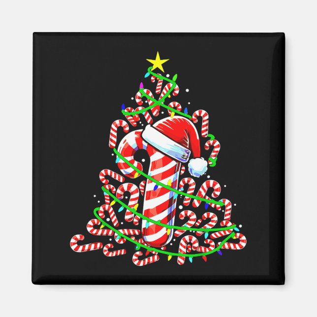 Candy Cane Christmas Tree Lights Santa  Magnet (Framsidan)
