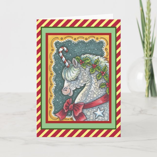CANDY CANE CHRISTMAS UNICORN, HELGDAG PONY FANTASY HELGKORT (Framsida)