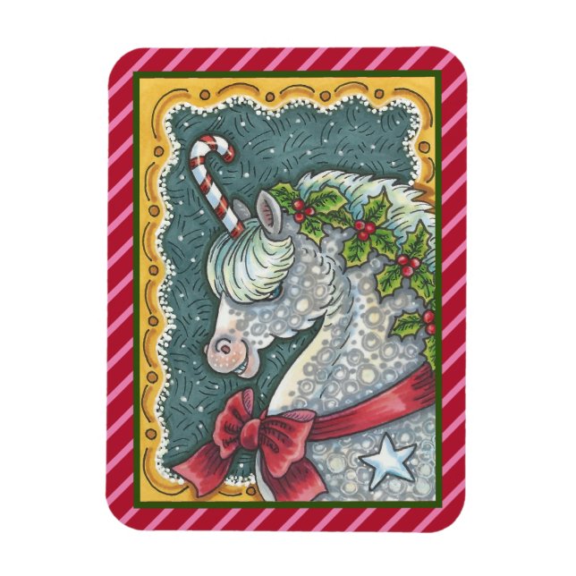 CANDY CANE CHRISTMAS UNICORN, HORSE PONY MAGNET (Vertikal)