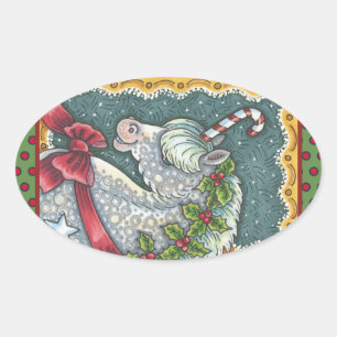 CANDY CANE CHRISTMAS UNICORN, HORSE PONY STICKERS OVALT KLISTERMÄRKE
