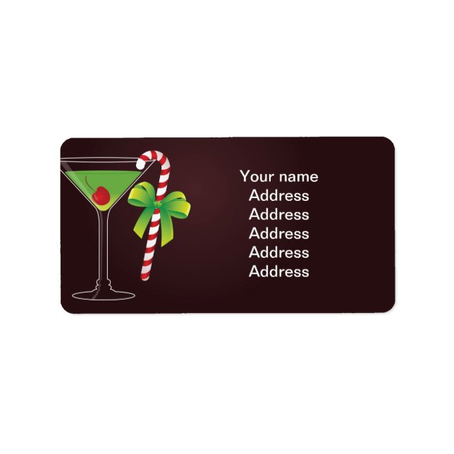Candy cane Cocktail-jul Adressetikett (Framsidan)