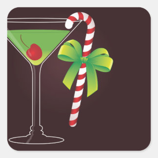 Candy cane Cocktail-jul Fyrkantigt Klistermärke