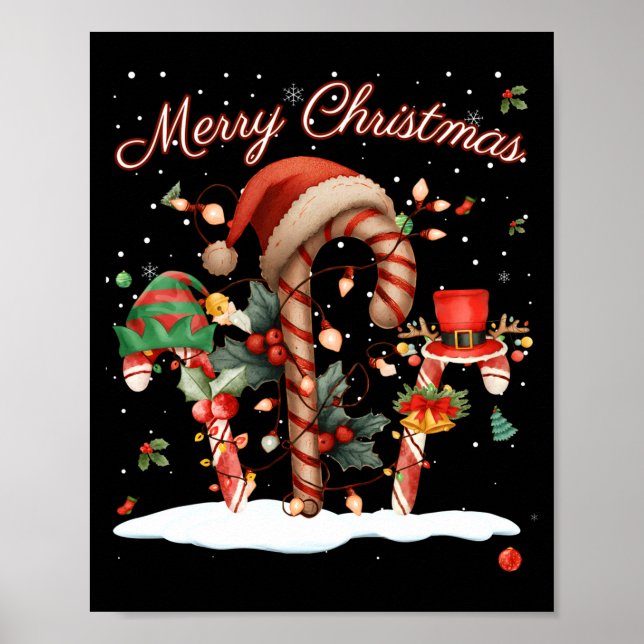 Candy Cane Crew Christmas Elf Hat Santa Holiday De Poster (Framsidan)