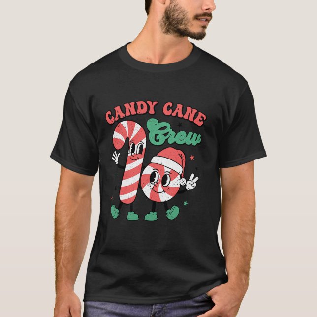 Candy cane Crew Funny Candy Santa Retro jul T Shirt (Framsida)