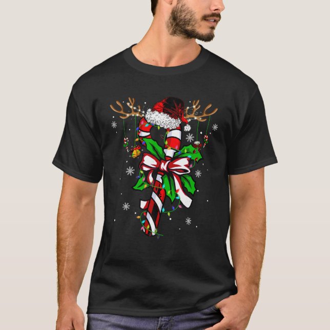 Candy cane Crew jul Ljus Santa Hat Candy L T Shirt (Framsida)