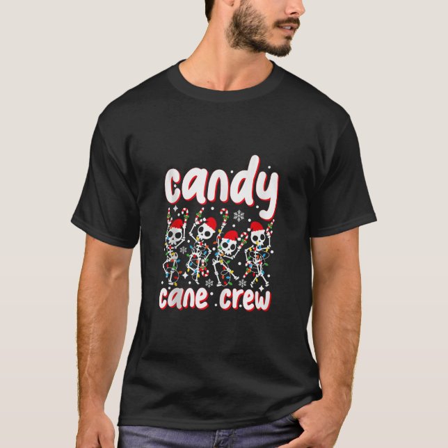 Candy cane Crew Skeleton jul Candy Älskare Xma T Shirt (Framsida)