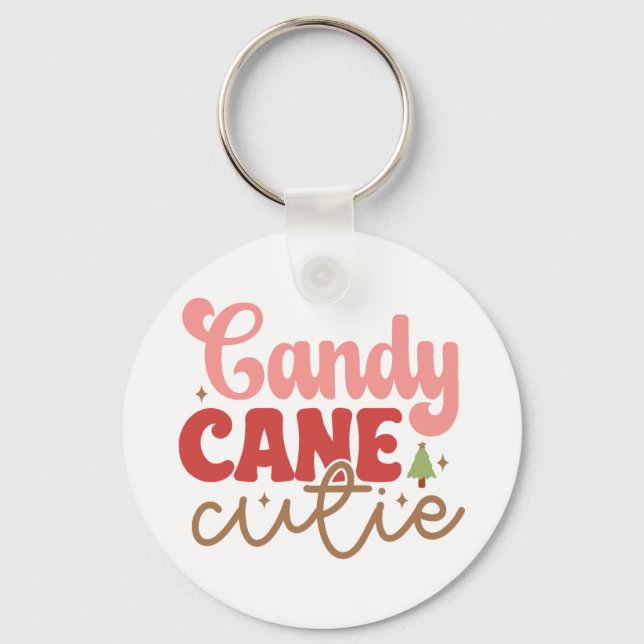 Candy cane Cutie Retro Groovy-Helgdagarna i julaft Nyckelring (Framsida)