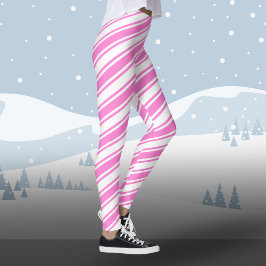 Candy cane Diagonal Rand White-Rosa jul Leggings
