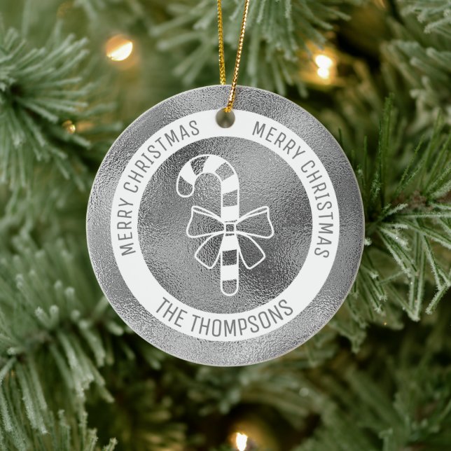 Candy cane - Faux Silver Foil-utseende (ej realolj Julgransprydnad Keramik (Träd)