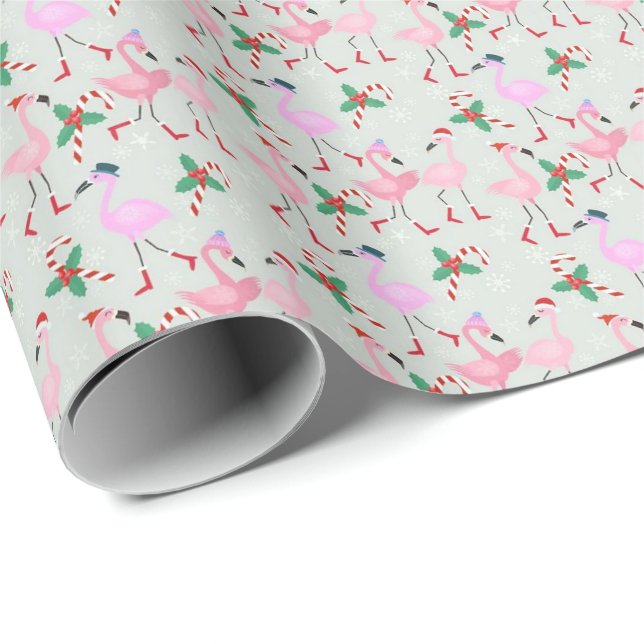 Candy cane Flamingos Wrapping Papper Presentpapper (Rullad Hörn)
