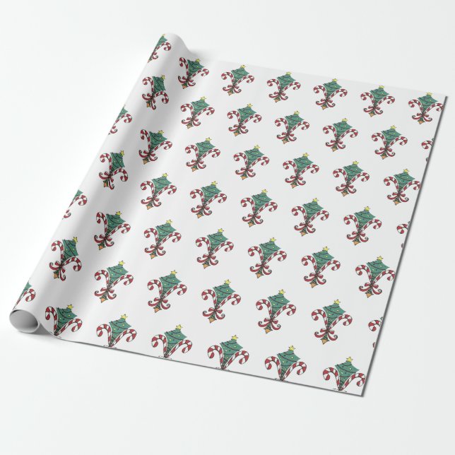 Candy cane Fleur de Lis Wrapping Papper Presentpapper (Utrullad)
