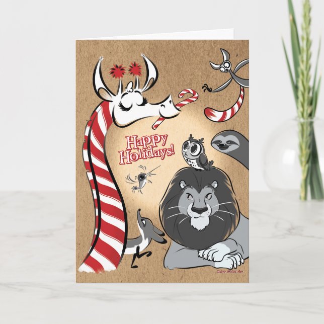 CANDY CANE GIRAFFE & FRIENDS (gloss) Jeff Willis Helgkort (Framsida)