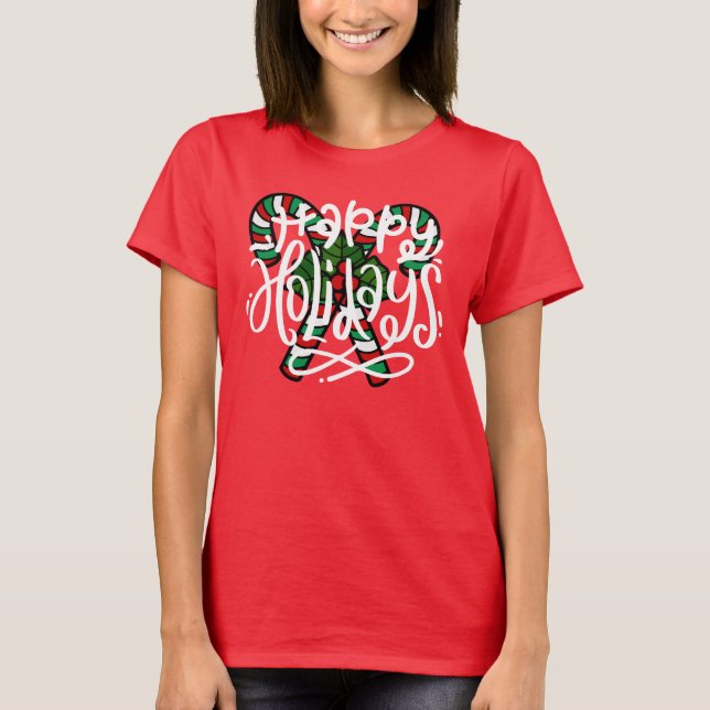 Candy cane Glad helg T Shirt (Framsida)