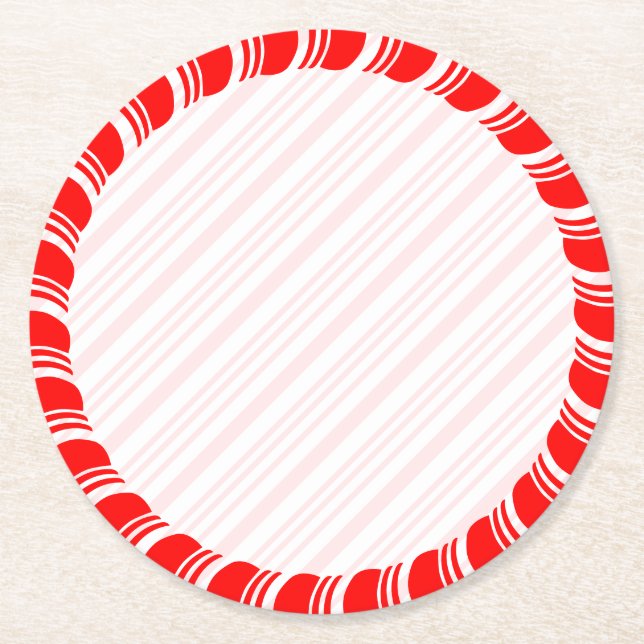 Candy cane Gräns, tom jul-Anpassningsbar Underlägg Papper Rund (Framsidan)