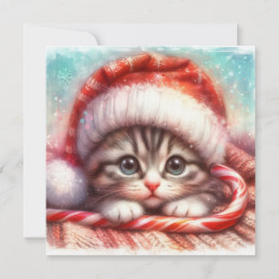 Candy cane Grått Kitten julkort