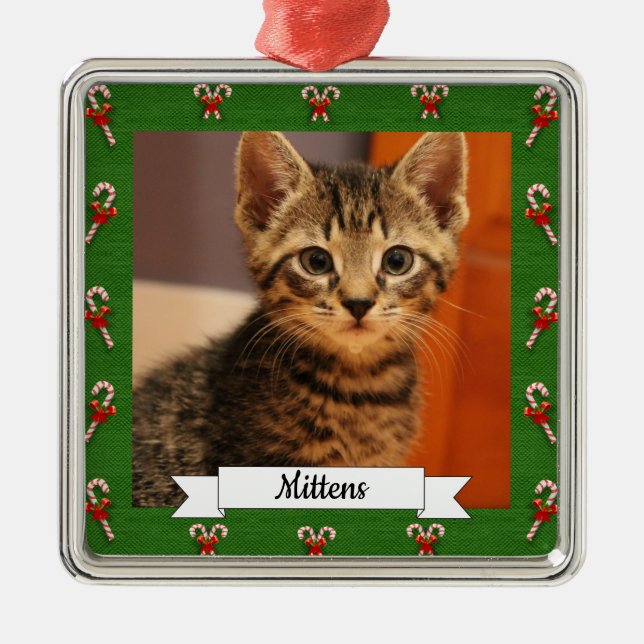 Candy cane Grönt Ram Anpassade Kattunge Julgransprydnad Metall (Framsidan)