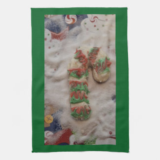 Candy Cane Hand Towel on Green Kökshandduk