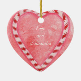 Candy cane Heart Bröllop Ornament, Personlig Julgransprydnad Keramik