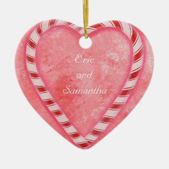 Candy cane Heart Bröllop Ornament, Personlig Julgransprydnad Keramik (Framsidan)