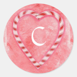 Candy cane Heart Bröllop Sälar, Monogram Stickers Runt Klistermärke