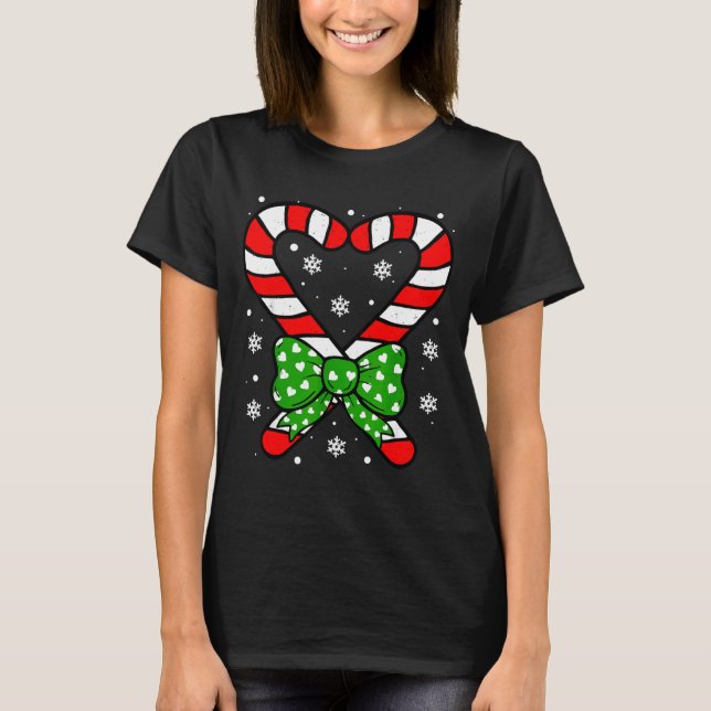 Candy Cane Heart Coquette Bow Christmas Toddler Ki T Shirt (Framsida)