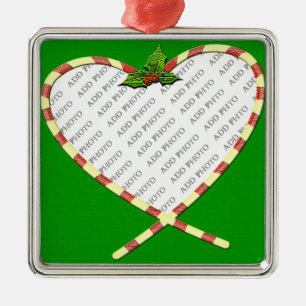 Candy cane Heart ditt foto Julgransprydnad Metall