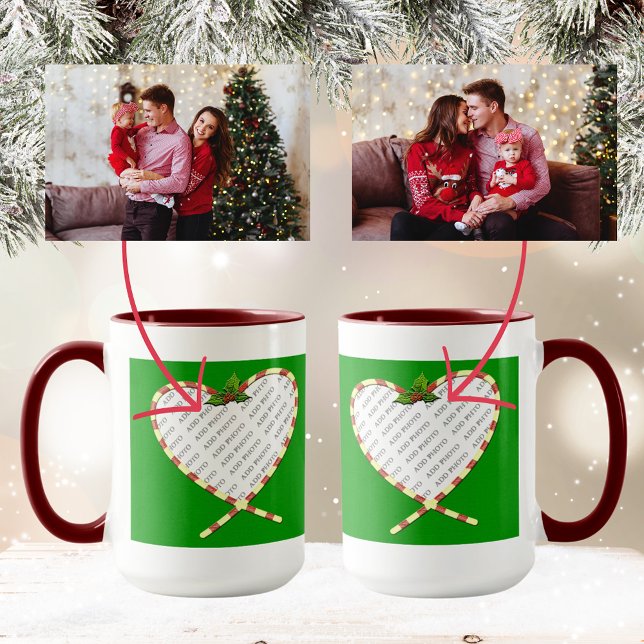 Candy cane Heart ditt foto Mugg (Candy Cane Heart Your Photo Mug)